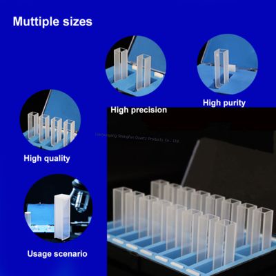 Cuvette thạch anh chống ăn mòn và có độ trong suốt cao được sử dụng trong máy quang phổ và máy đo quang phổ.